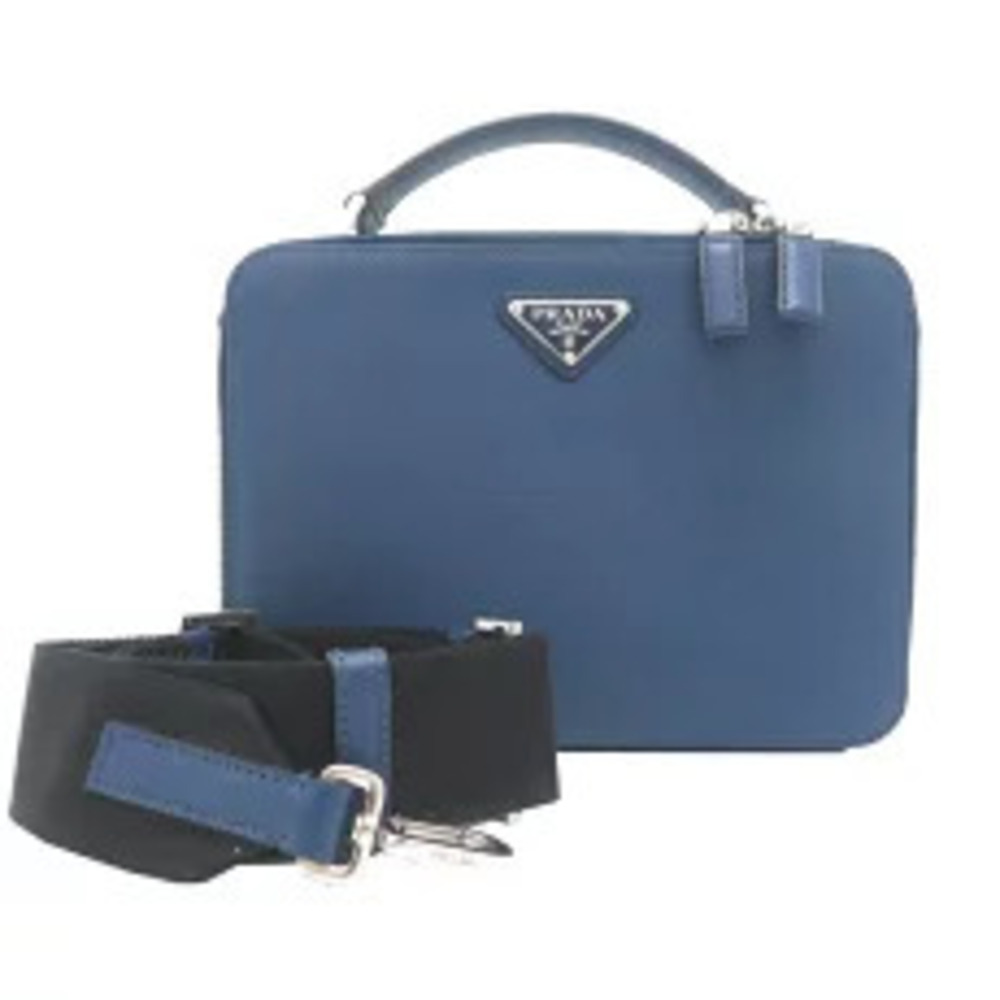 Prada Brick Saffiano Shoulder Bag Leather Blue